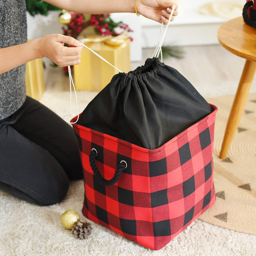 INough drawstring-closure bin keeps contents secure and dust-free.