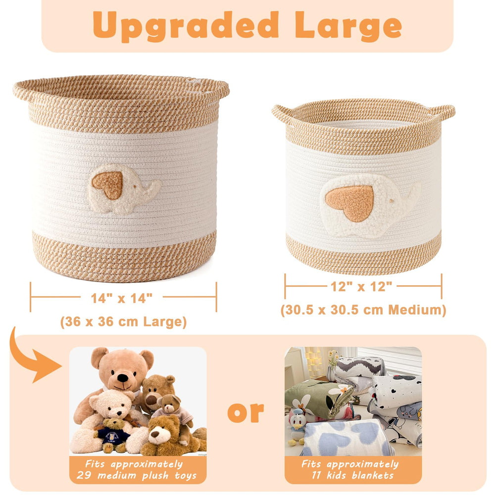 INough 14x14 inch storage basket fits around 11 blankets and more.