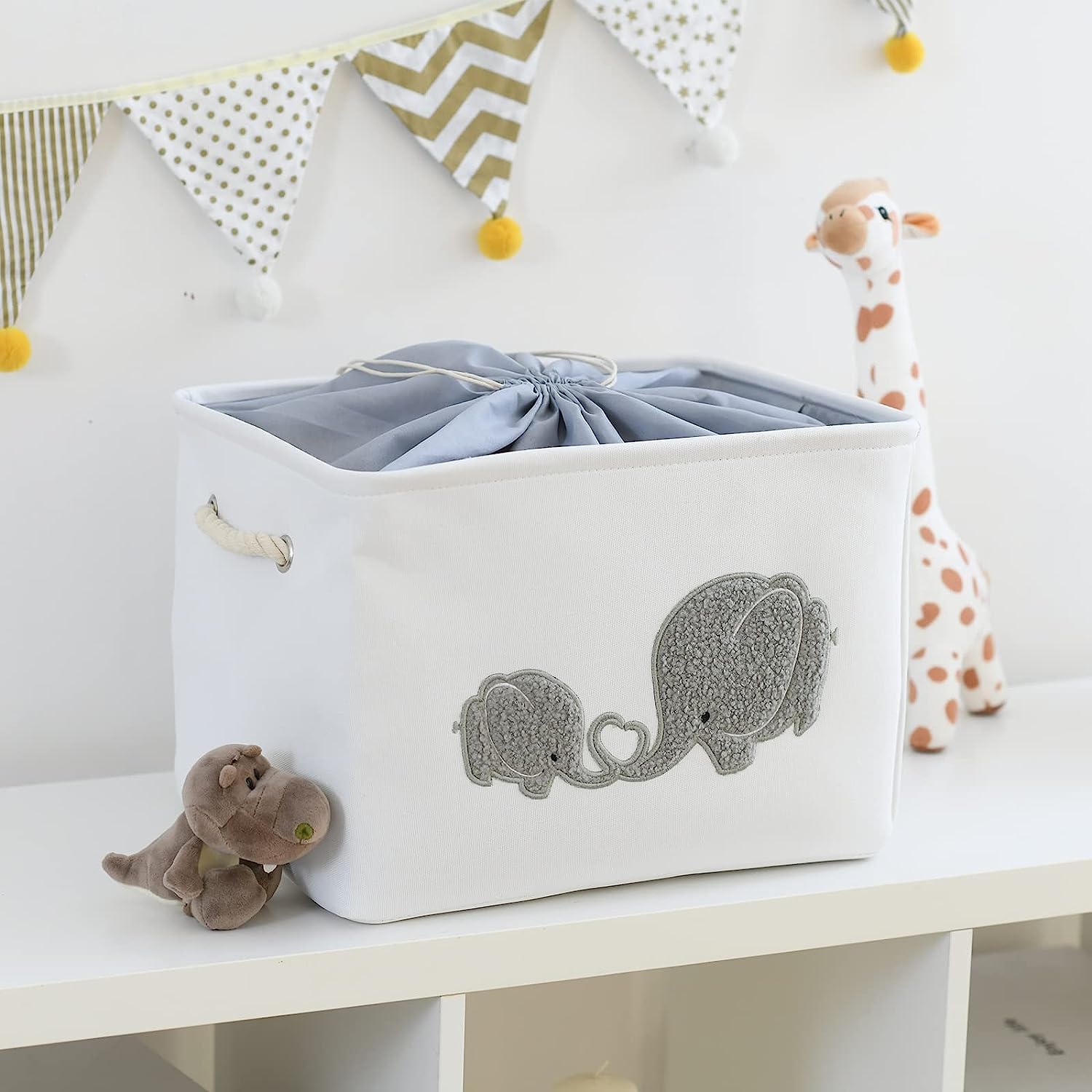 INough nylon storage baskets toy-box-organization ideal for kids' rooms.