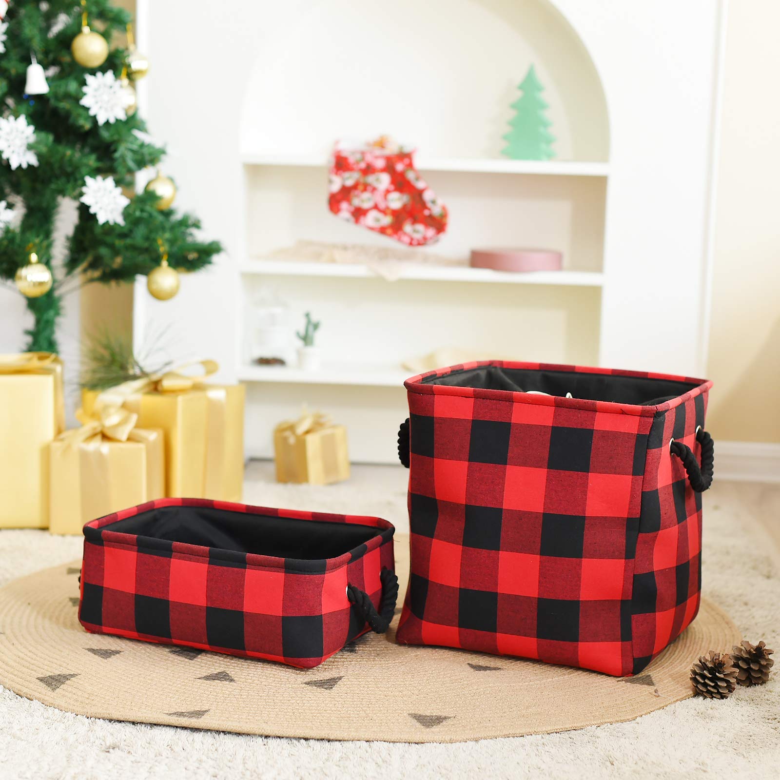 INough ornaments-and-stocking storage example supports toy and candy organization