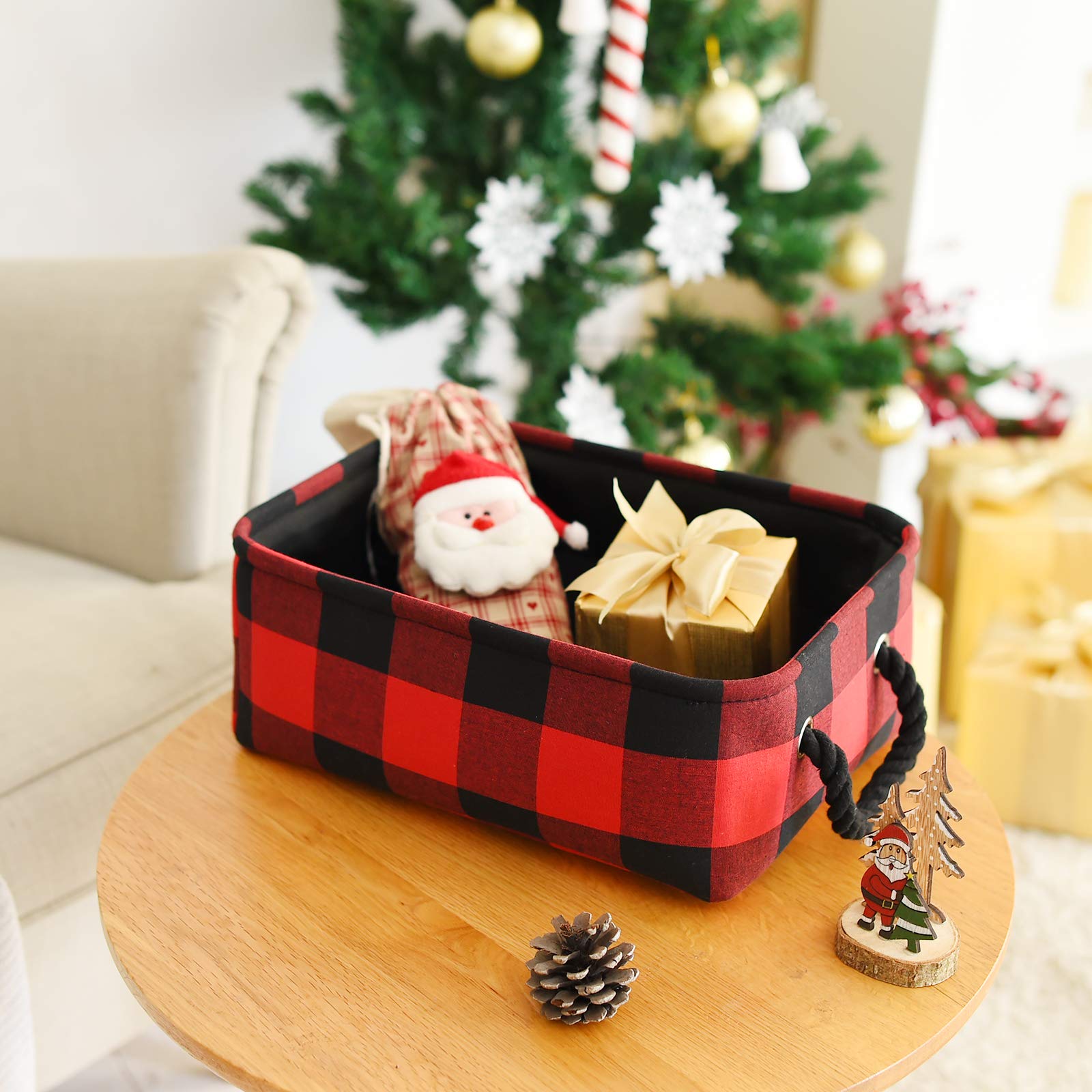 INough rope-handled bin easy to carry between storage rooms or living areas