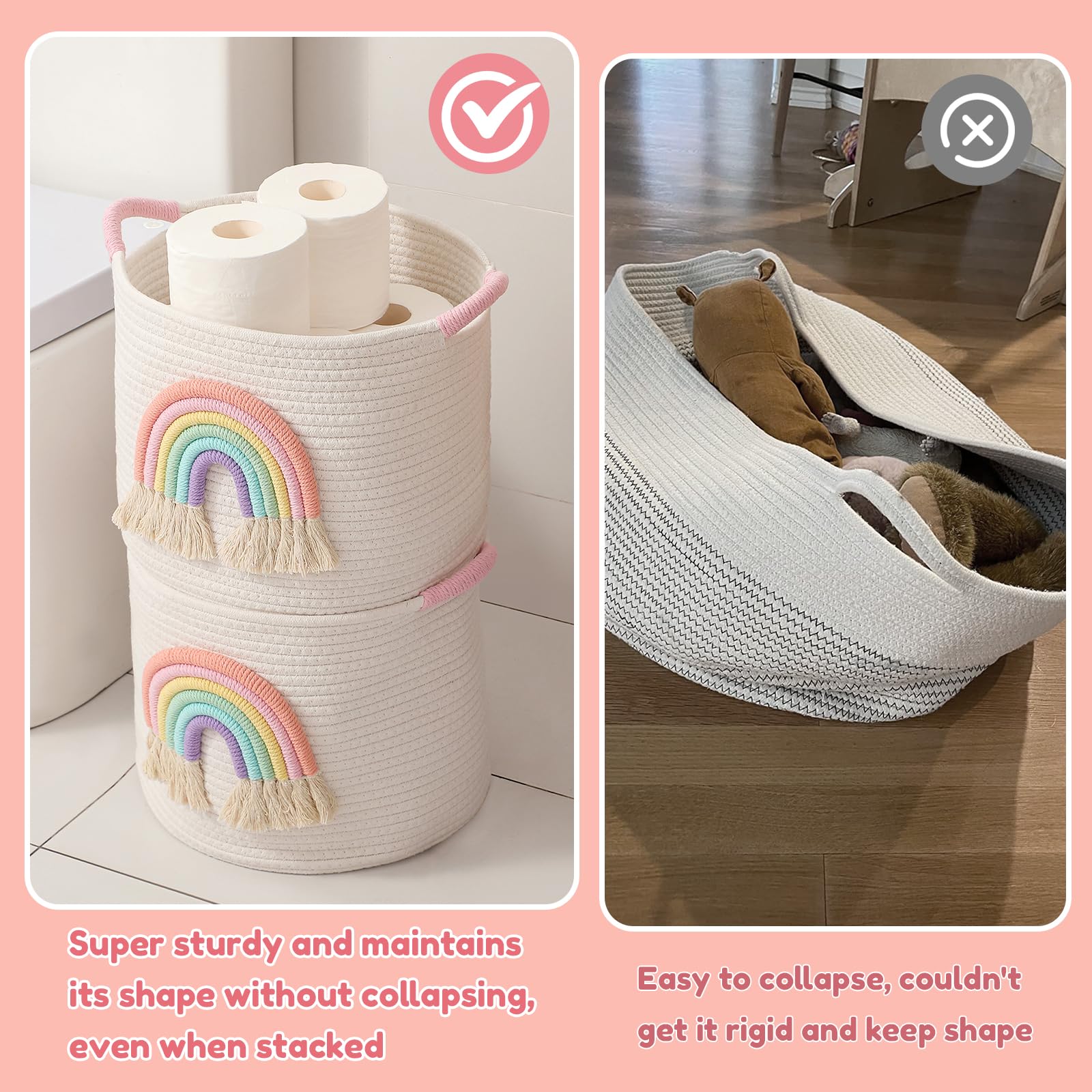 INough gift-ready rainbow basket filled with toys for baby shower inspiration.