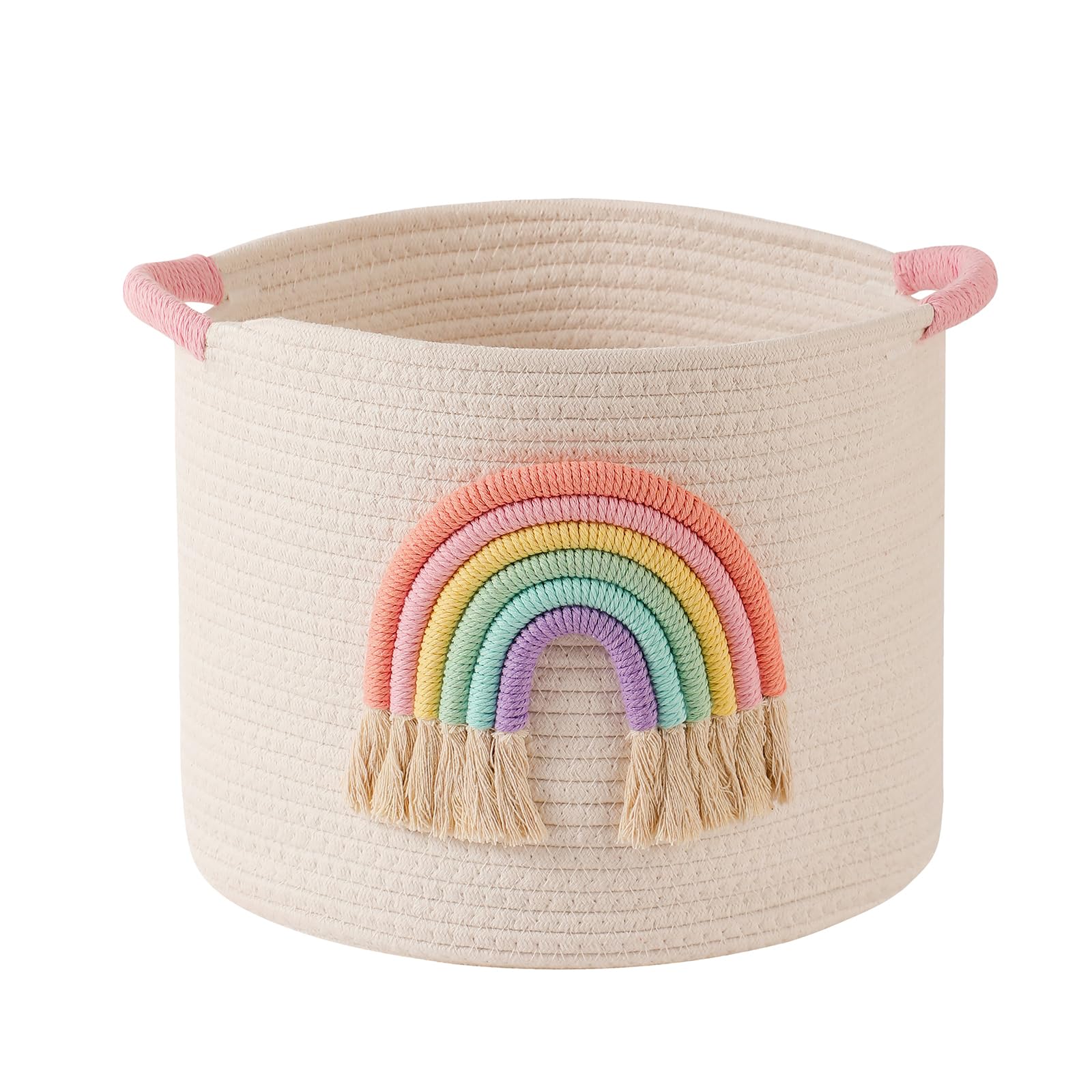 INough toy basket in pink-handled design ready for quick organization.