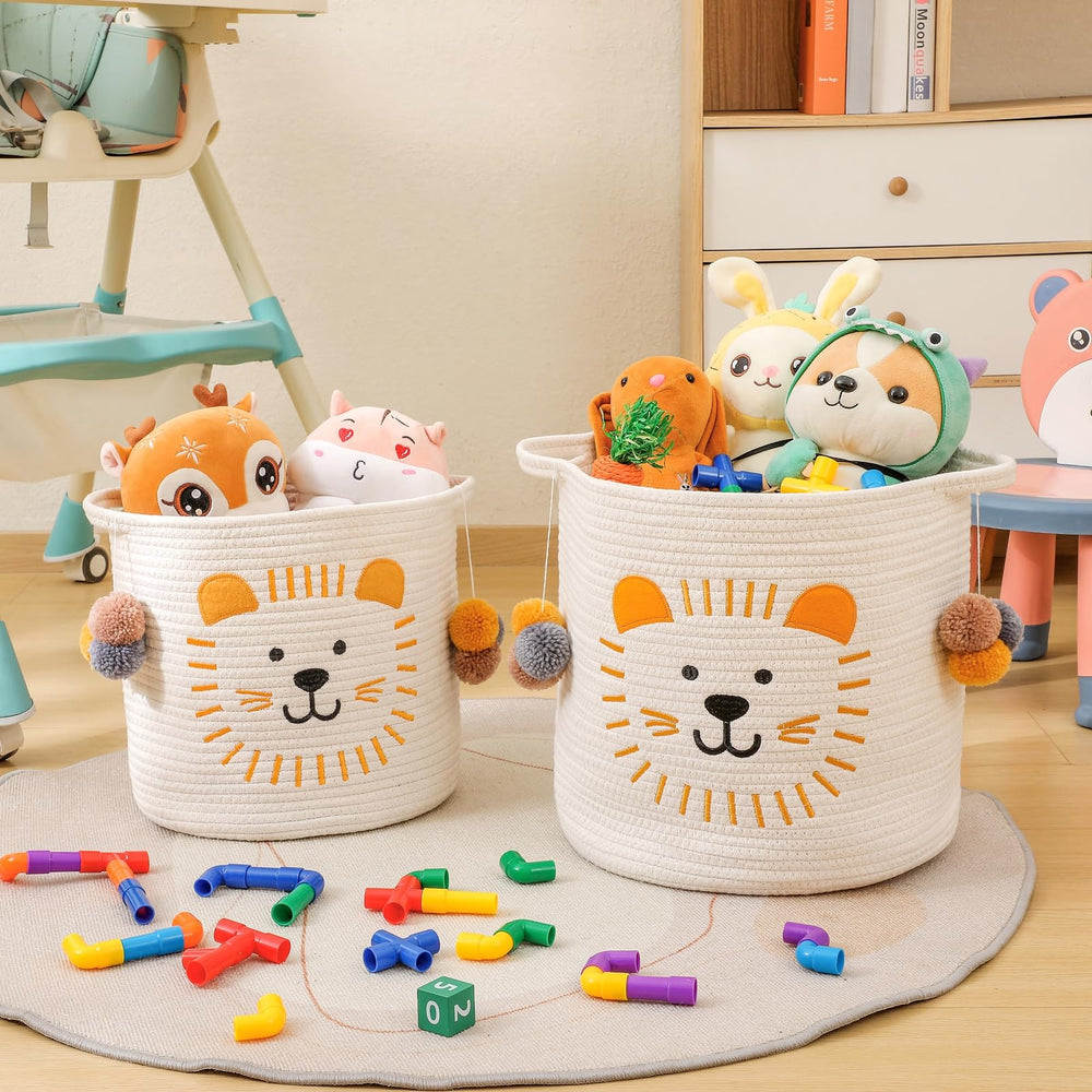 INough woven cotton rope toy storage demonstrates durable upright organization