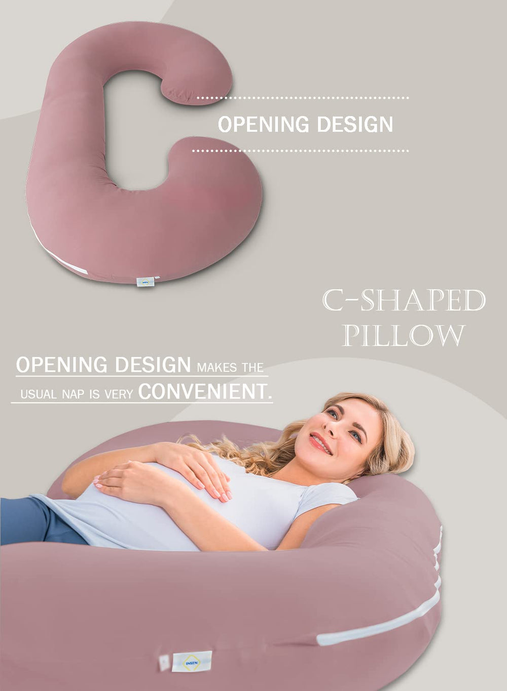 INSEN pillow soft cotton cover pink showcases gentle touch during pregnancy rest