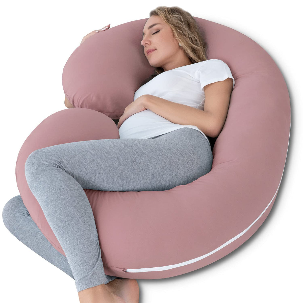 INSEN pregnancy pillow 58-inch C-shaped in full support setup for sleeping