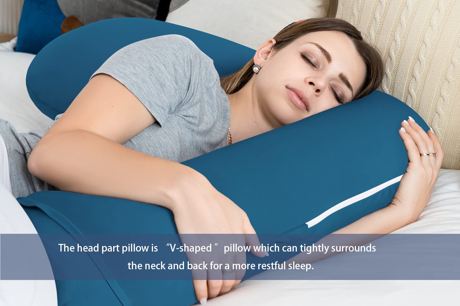 INSEN blue jersey cotton cover on pillow offers cool, skin-friendly comfort.