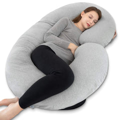 INSEN pregnancy pillow with grey jersey cover offers cozy sleep support