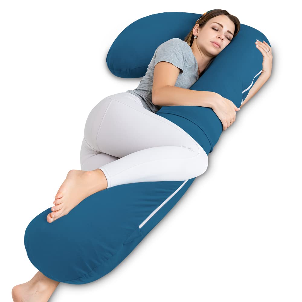 INSEN pregnancy pillow L-shaped full-body blue provides comprehensive support for a restful night.