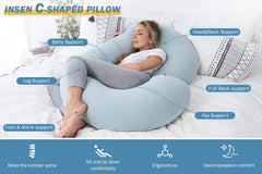 INSEN pregnancy pillow side-sleep setup highlighting lumbar support