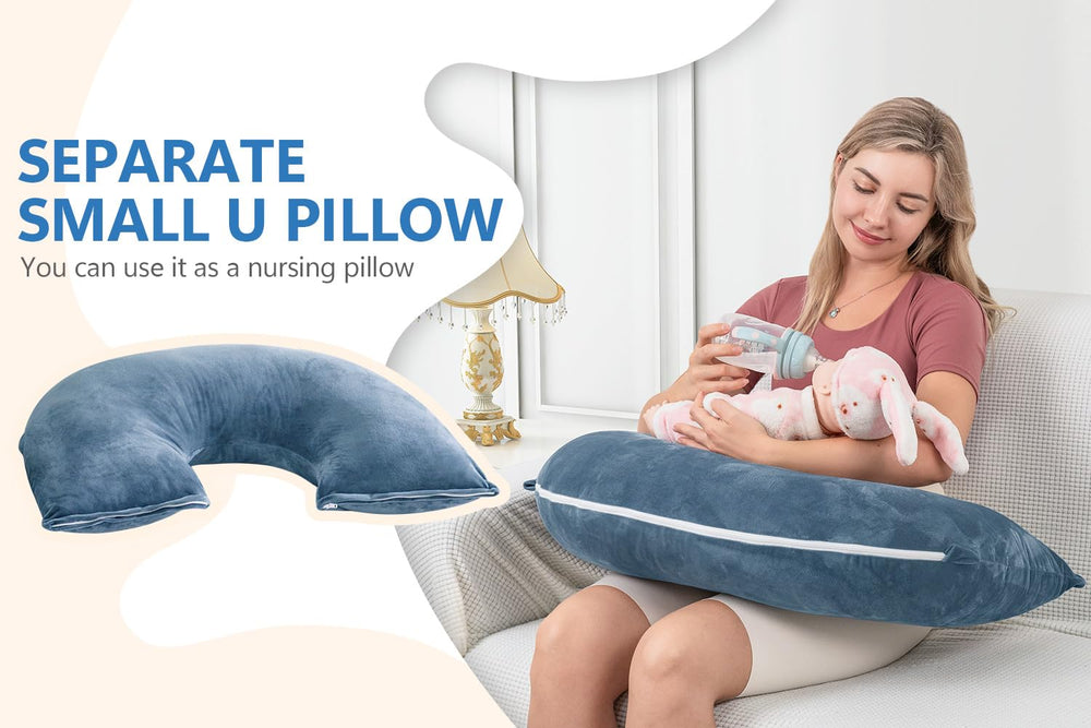 INSEN blue folded pillow provides semi-upright comfort.