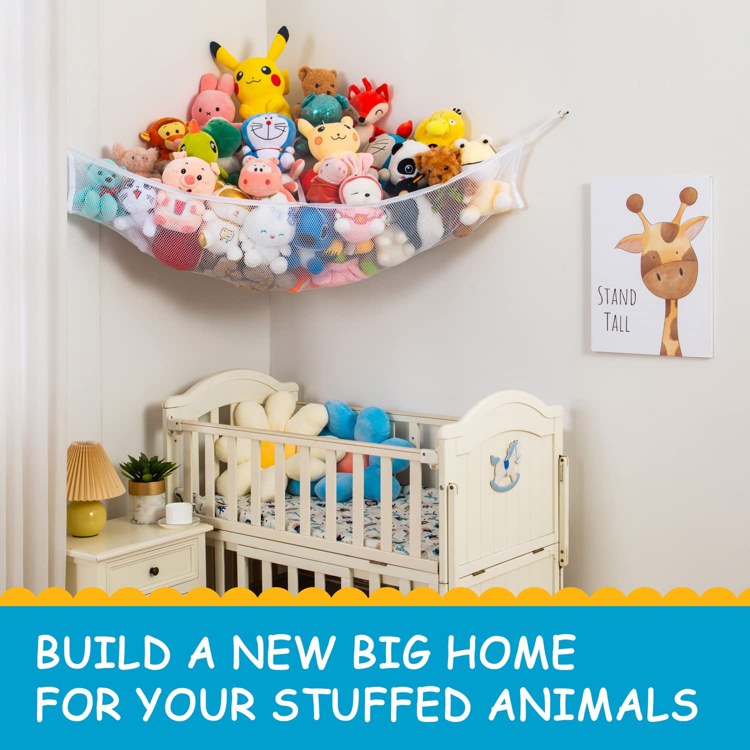 INSFITY multi-use hammock stores stuffed animals and lightweight items neatly.