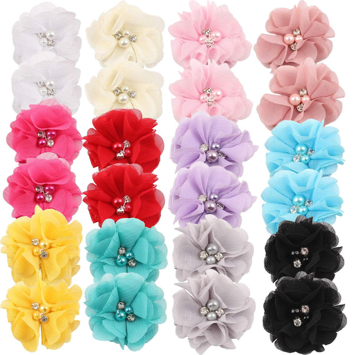 inSowni alligator hair clip chiffon flower rhinestone pearl close-up, secure hold for baby hairstyles