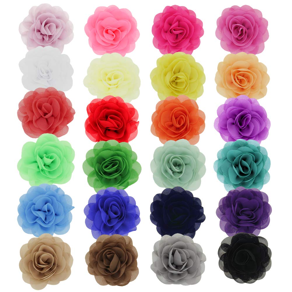 inSowni chiffon flower barrettes closeup showing bright colors for everyday outfits.