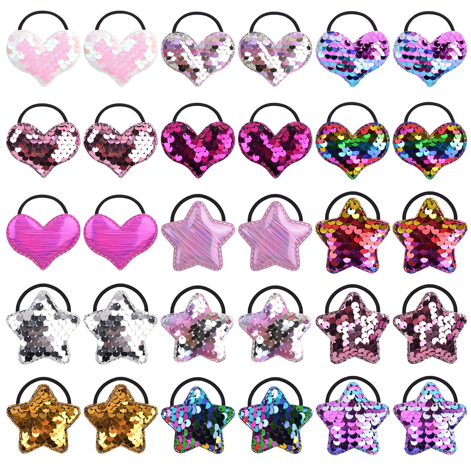inSowni heart star sequin hair ties collection sparkly and secure for cute ponytails.