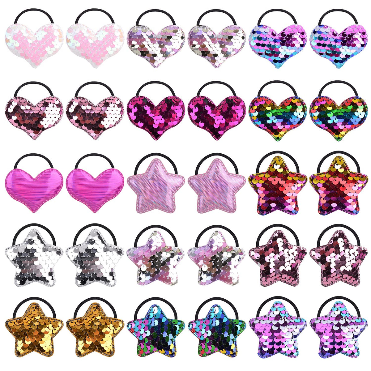 inSowni heart star sequin hair ties collection sparkly and secure for cute ponytails.