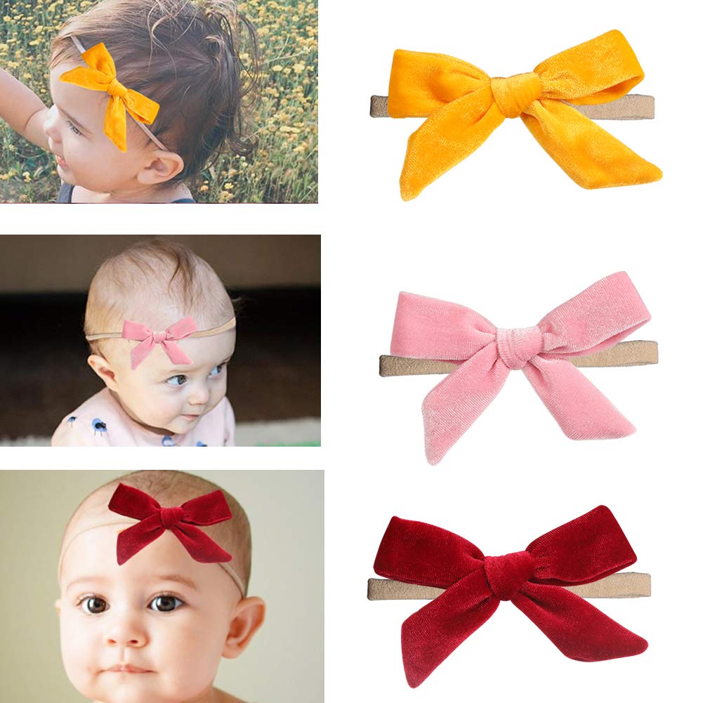 InSowni velvet bow headbands close-up shows soft nylon texture for gentle wear.