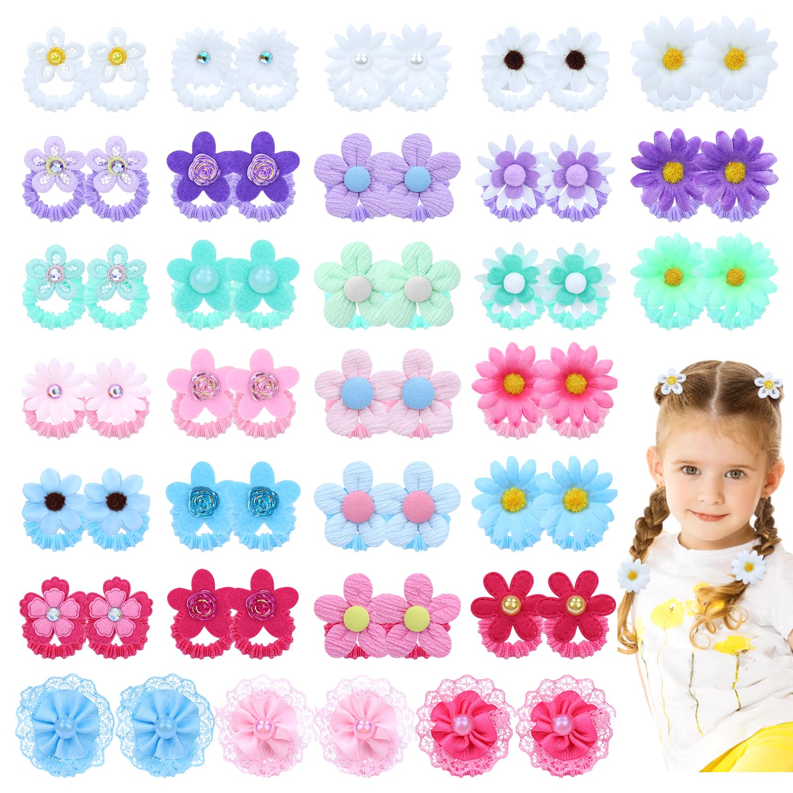 inSowni sunflower-daisy-hair-ties-pack-1—soft fabric, gentle grip for baby girls