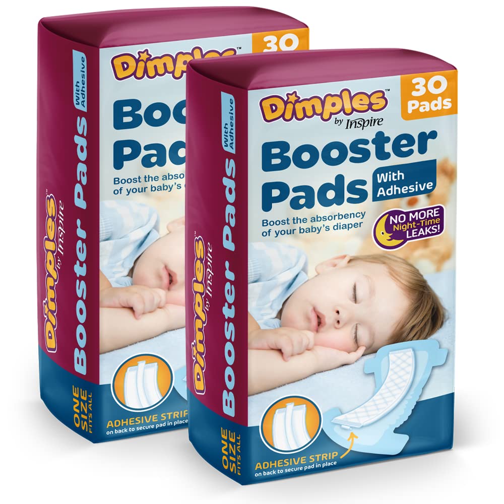 Inspire Dimples booster pads with adhesive strip keep pads secure in diapers.