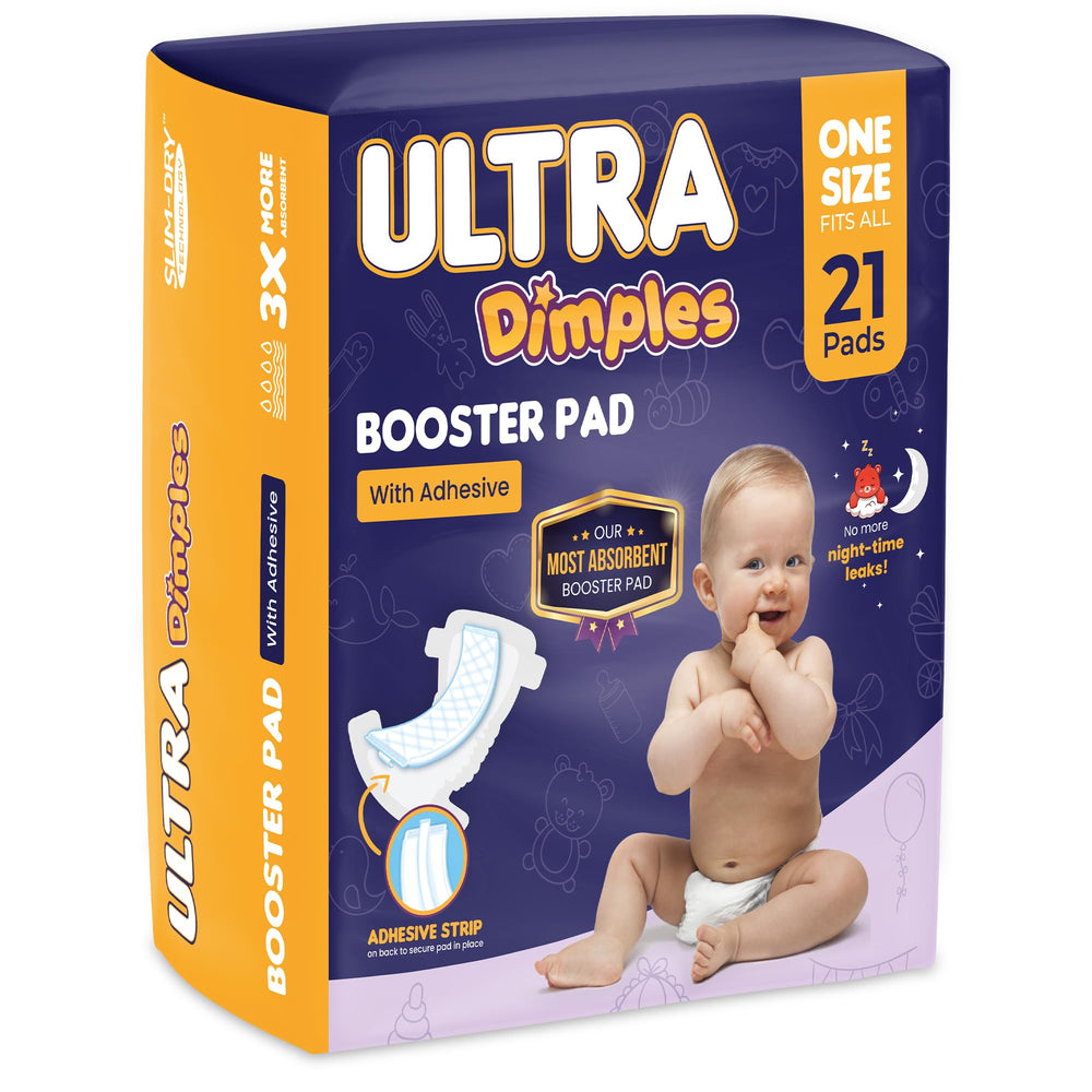 Inspire Ultra Dimples booster pads in packaging showing overnight protection and easy attachment