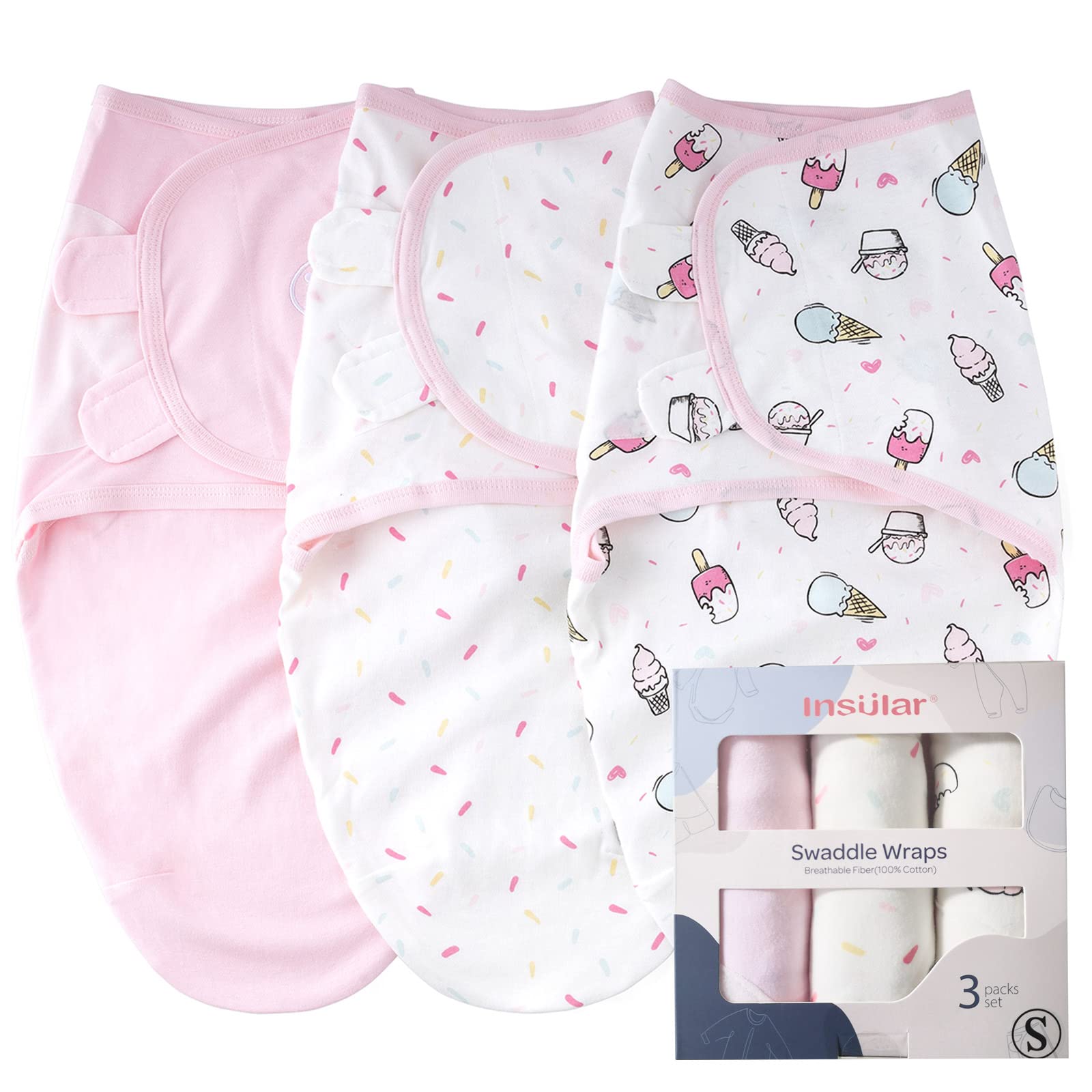 Insular baby swaddle sacks ice-cream design close-up showing soft cotton texture.