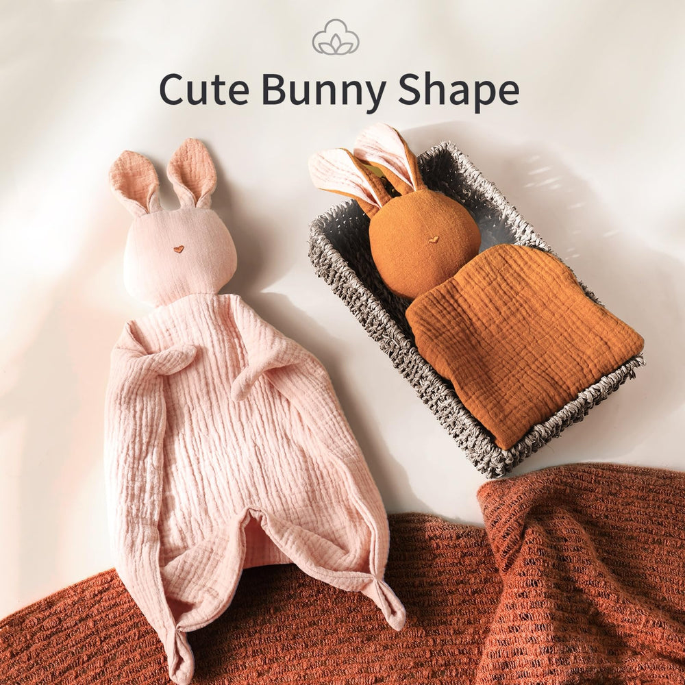 Insular Bunny Lovey Blanket four-layer muslin fabric for breathable comfort.