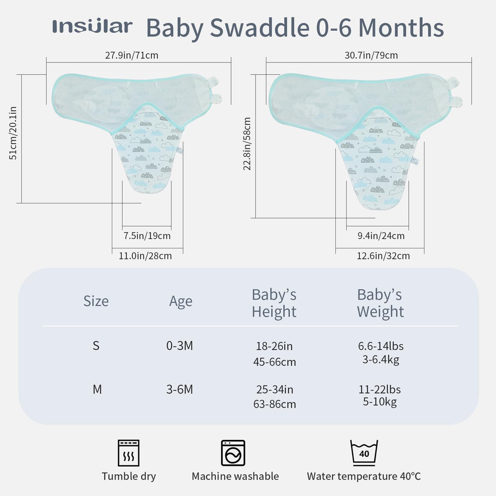 insular swaddle sacks 3-6m-wings, adjustable fit for growing babies