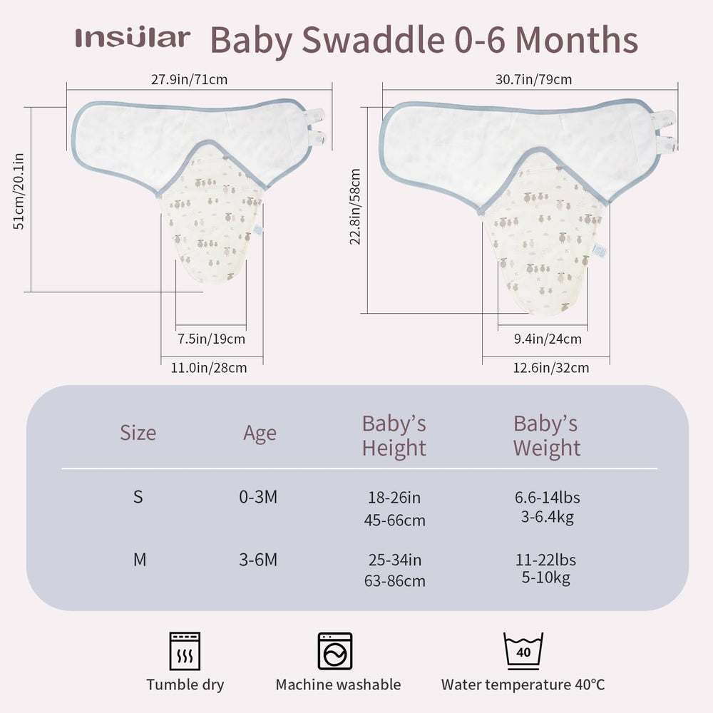 Insular swaddle sacks show Velcro wings with adjustable fit