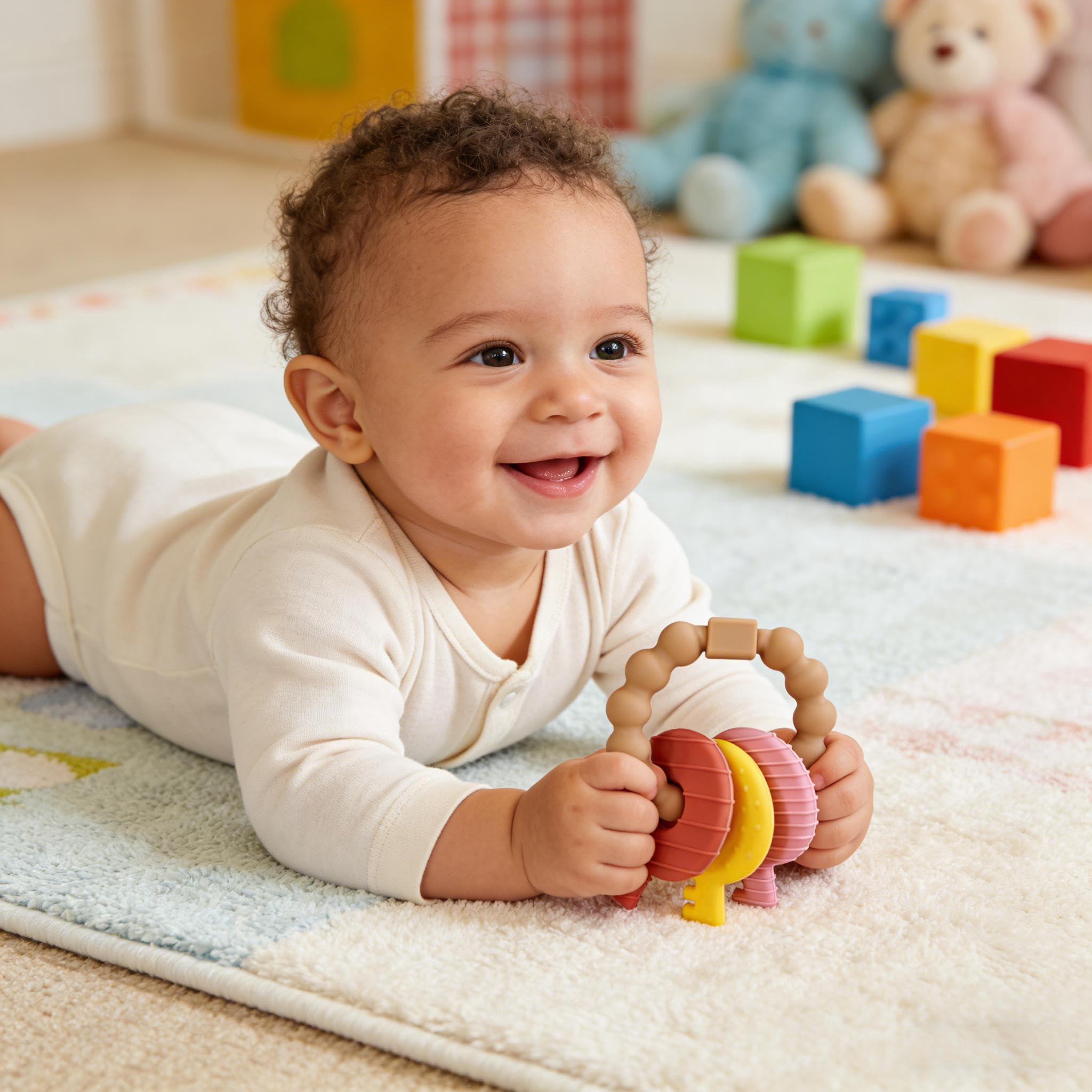 Intatikoo Baby Keys Teether brown dishwasher-safe cleaning simplifies sanitizing