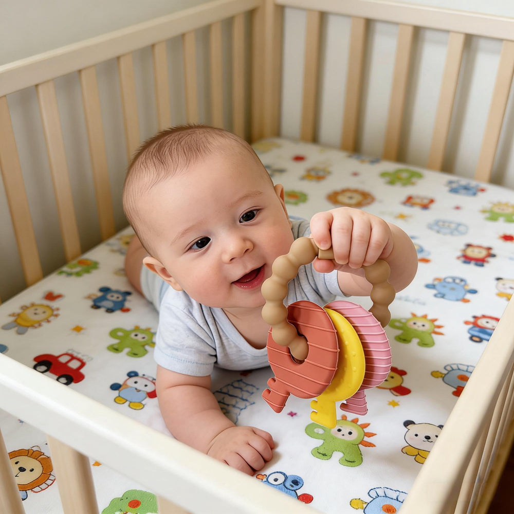 Intatikoo Baby Keys Teether brown portable design fits stroller and diaper bag