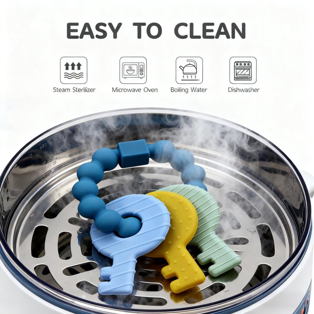 Intatikoo Baby Keys Teether Deep Blue dishwasher-safe cleaning for quick sanitizing
