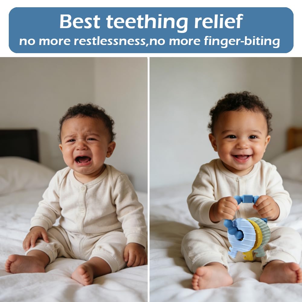Intatikoo Baby Keys Teether Deep Blue one-piece safety design prevents loose parts
