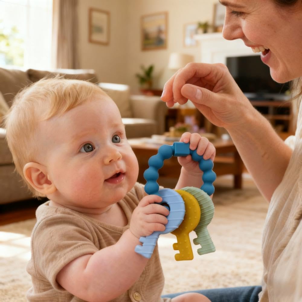 Intatikoo Baby Keys Teether Deep Blue portable carry-along in diaper bag
