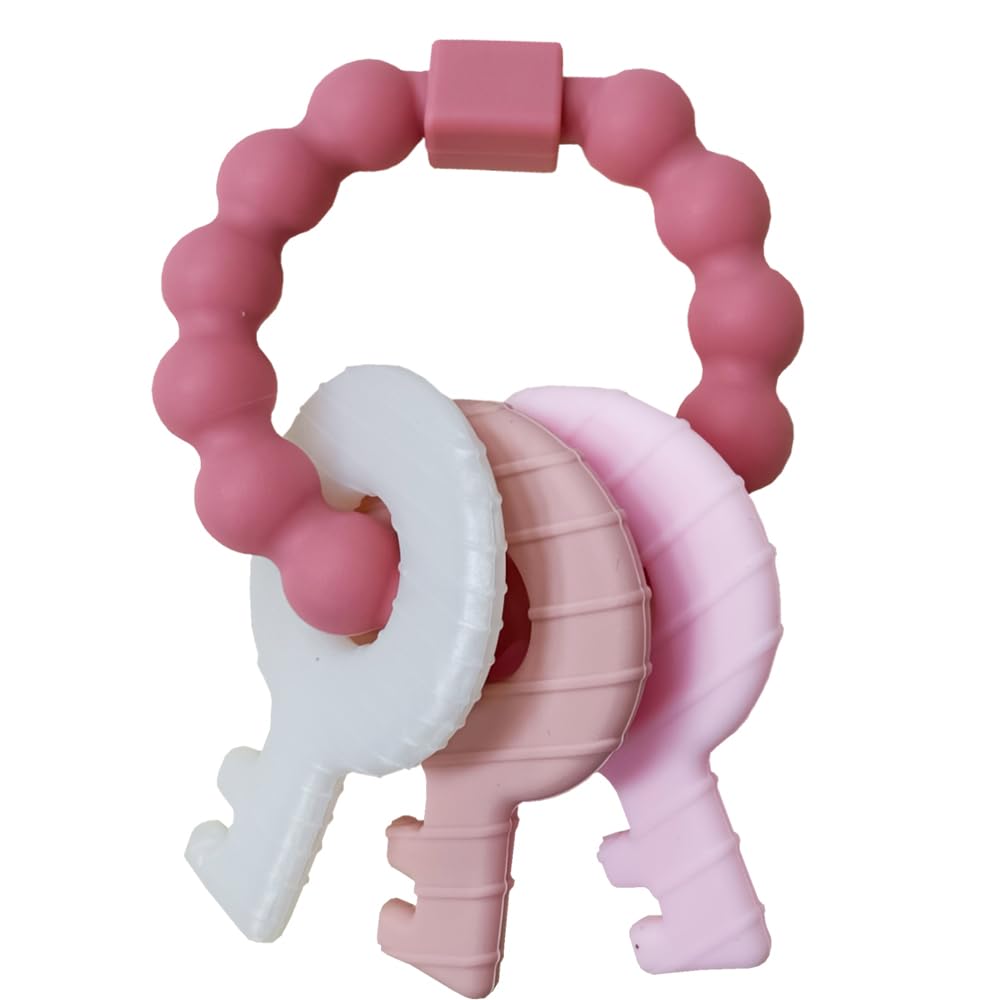 Intatikoo teething keys pink BPA-free silicone prioritizes safe soft chewing experiences