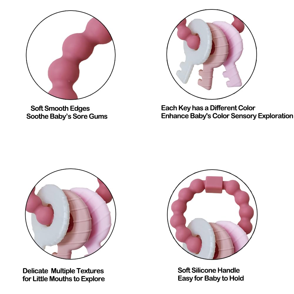 Intatikoo teething keys pink easy-grip design supports little hands learning coordination