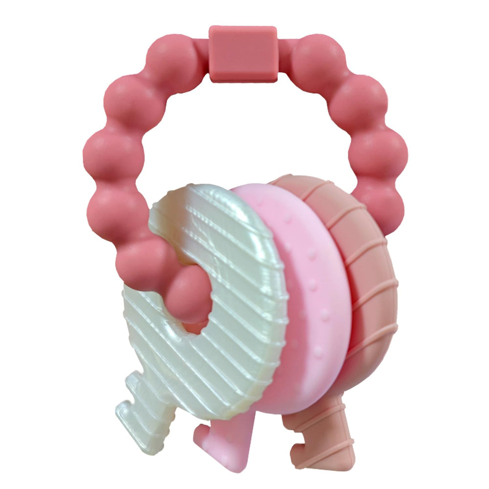 Intatikoo baby teething keys pink soft silicone for gentle gum relief during teething