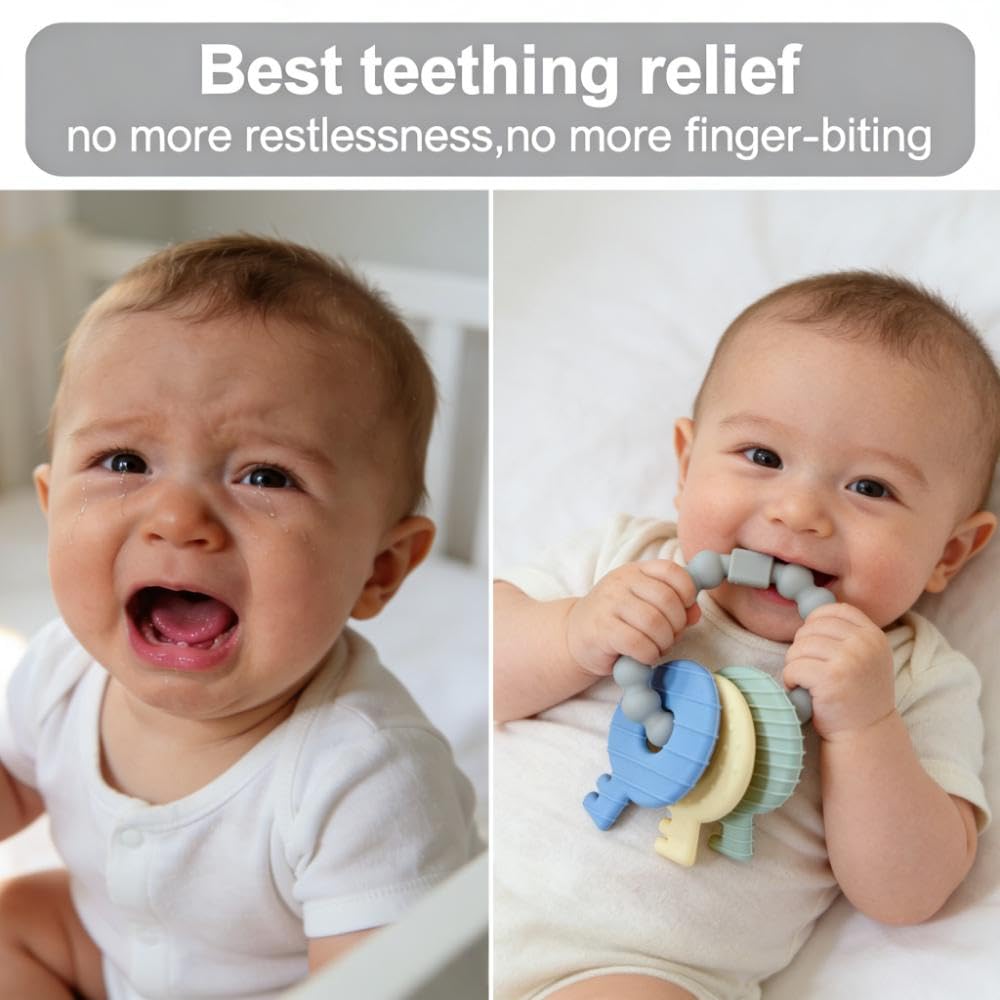 Intatikoo silicone teether is easy to clean and dishwasher safe for busy parents.