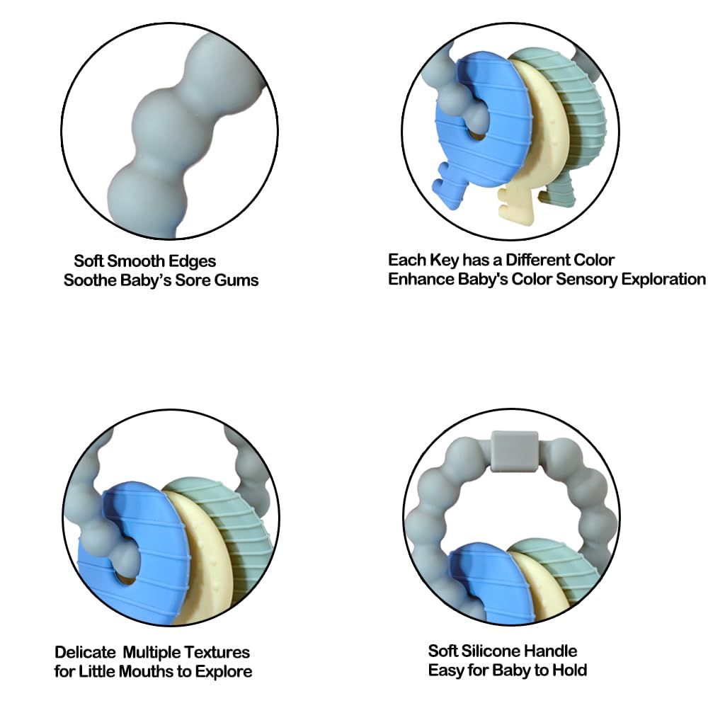 Intatikoo teether keys big ring texture offers varied chew sensations for gums.