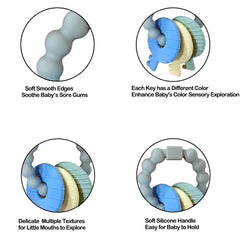Intatikoo teether keys big ring texture offers varied chew sensations for gums.