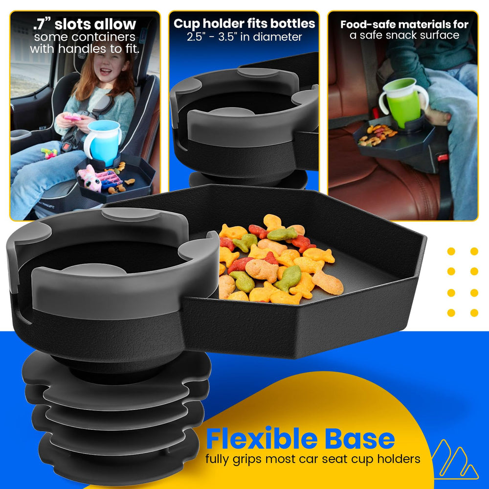 Integral Kids Travel Tray cup holder clip demonstrates stable grip during journeys.