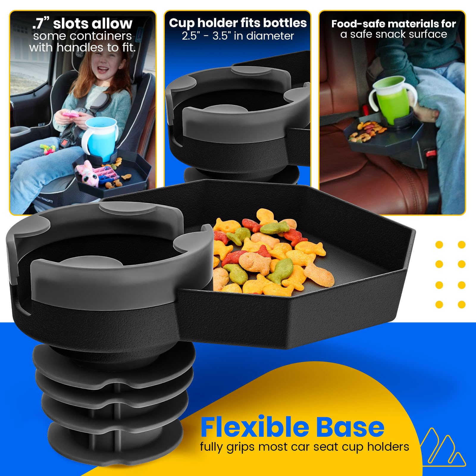 Integral Kids Travel Tray cup holder detail showing secure grip for cups