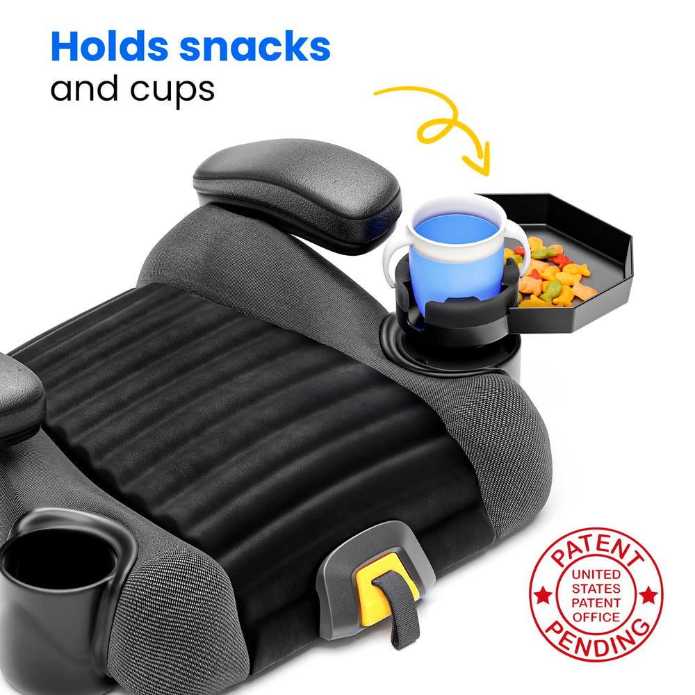 Integral Kids Travel Tray side-view highlights clutter reduction and accessible snacks.