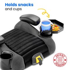 Integral Kids Travel Tray side-view highlights clutter reduction and accessible snacks.