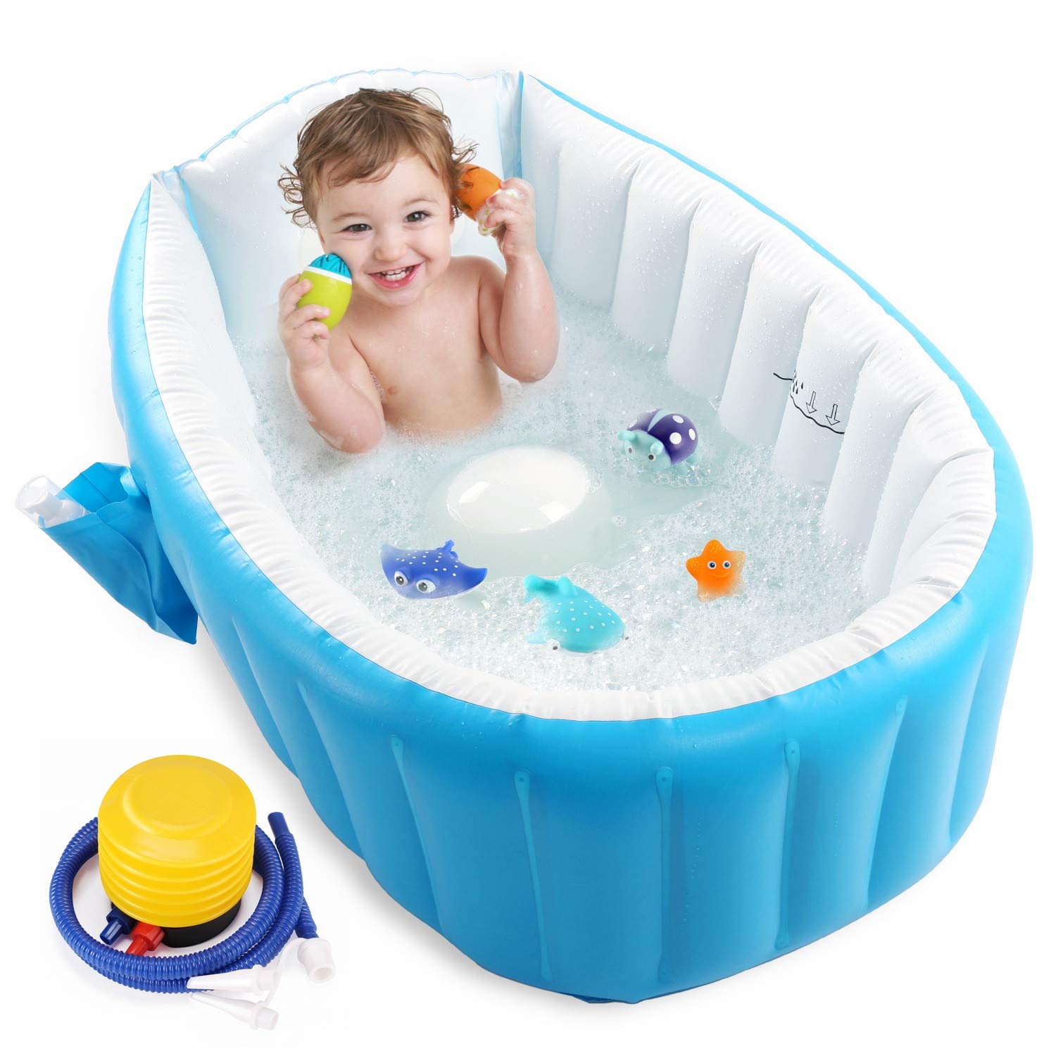 Intime baby inflatable bathtub blue angled view portable bath time on the go