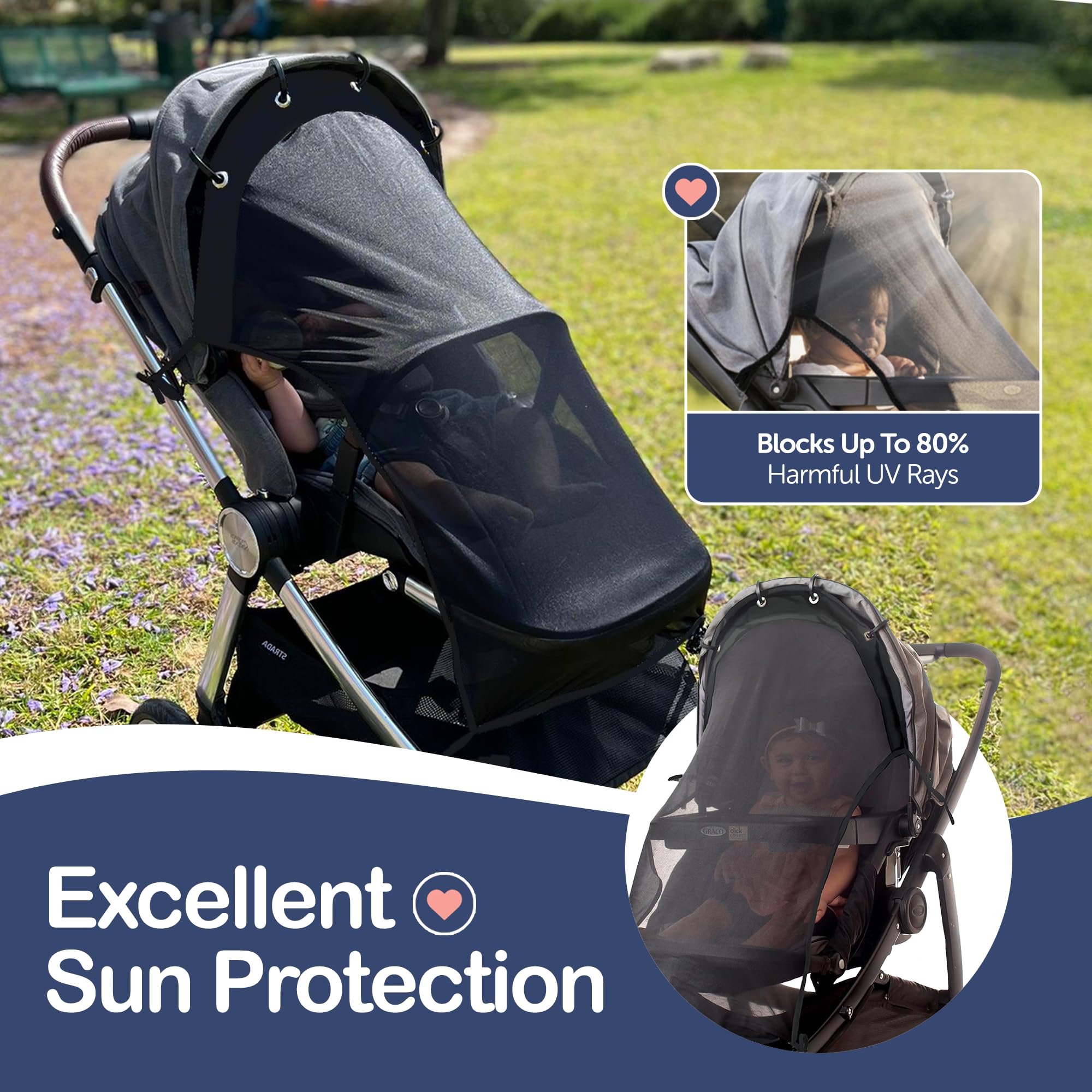 IntiMom Stroller Sun Shade clip-on fit for quick, secure installation