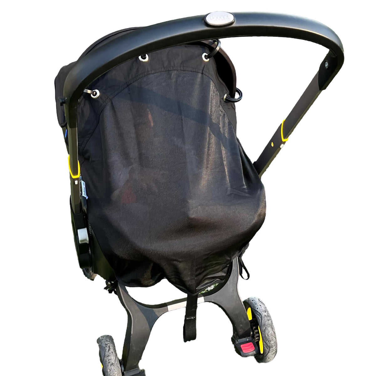 IntiMom stroller sun shade clip-on demonstrates quick universal protection on sunny days