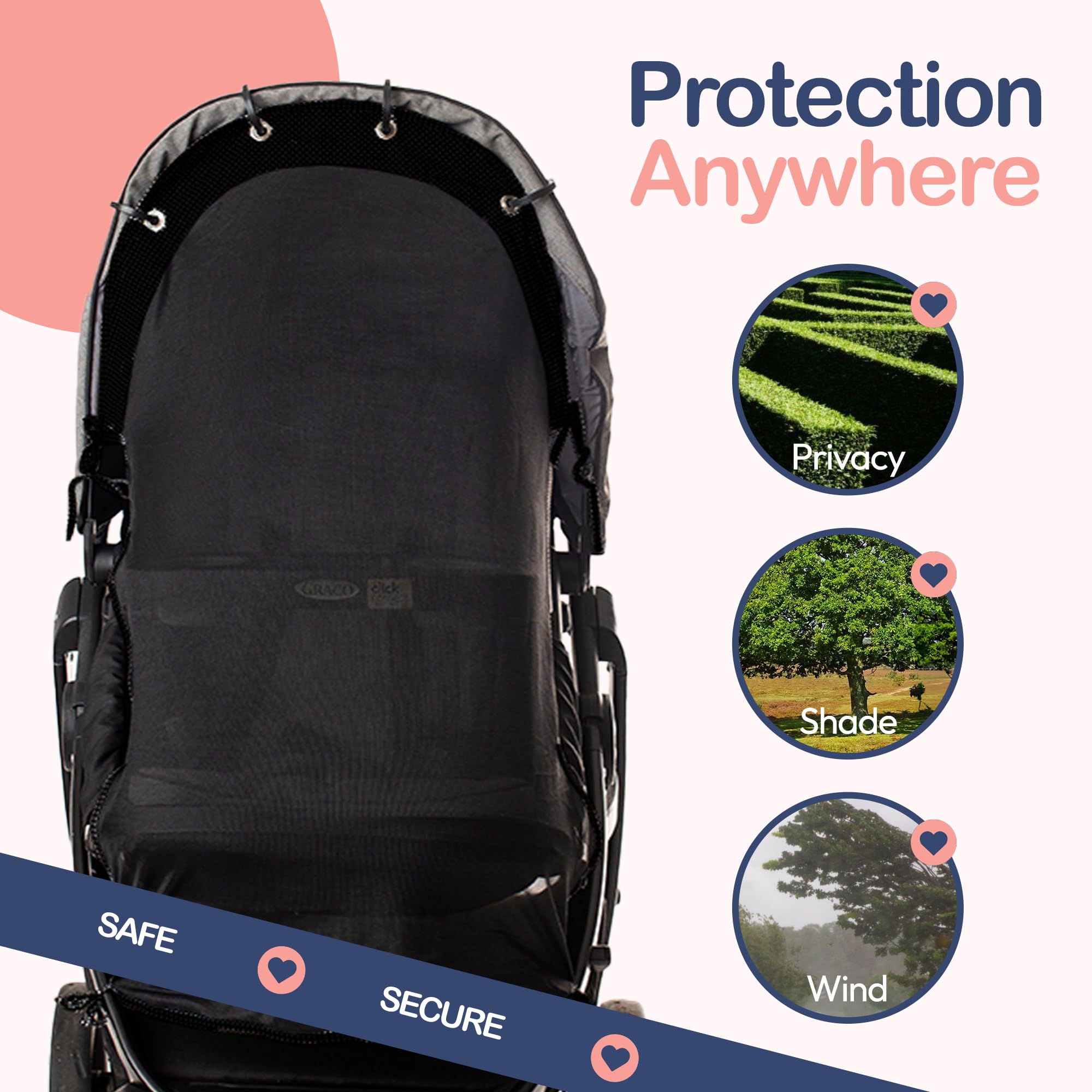 IntiMom Stroller Sun Shade in-use demonstrates clip-on attachment and coverage