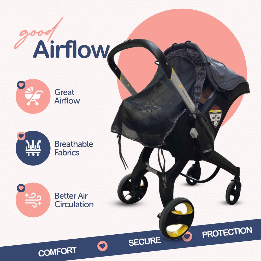 IntiMom Stroller Sun Shade see-through panel preserves baby visibility while shading from sun.