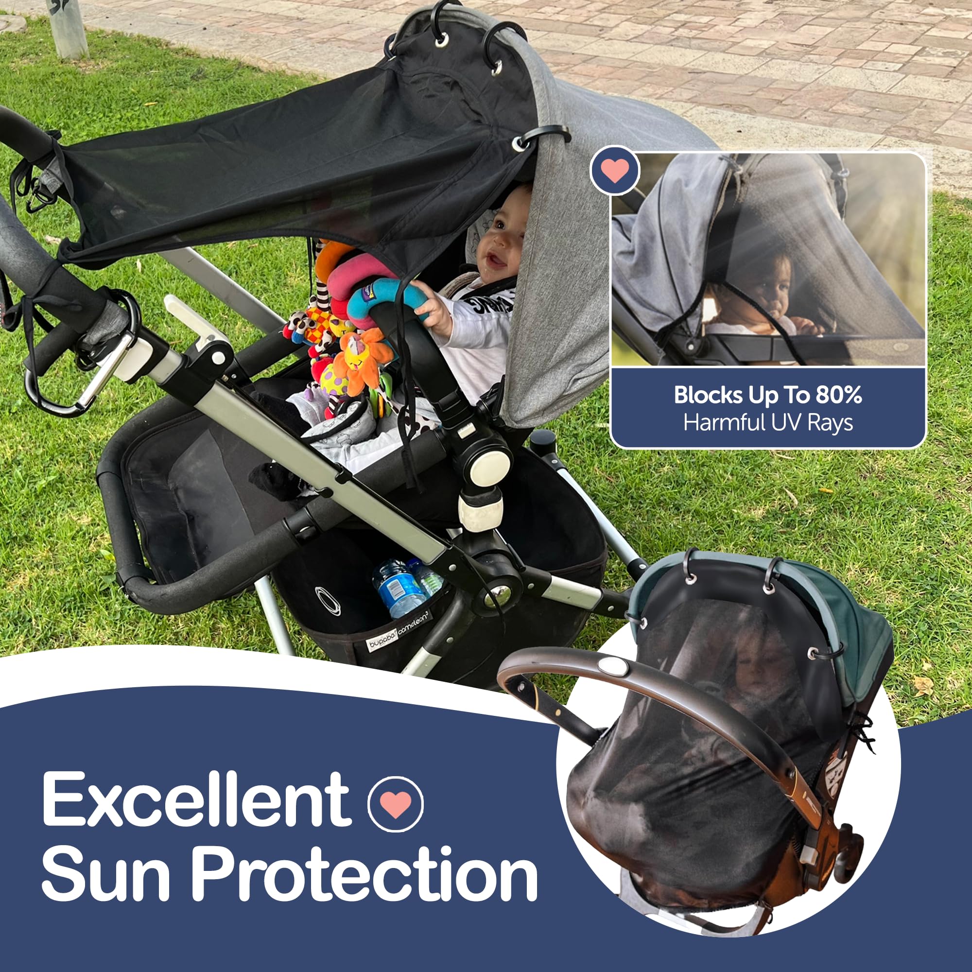 IntiMom see-through sun shade preserves visibility while shielding baby from direct sun