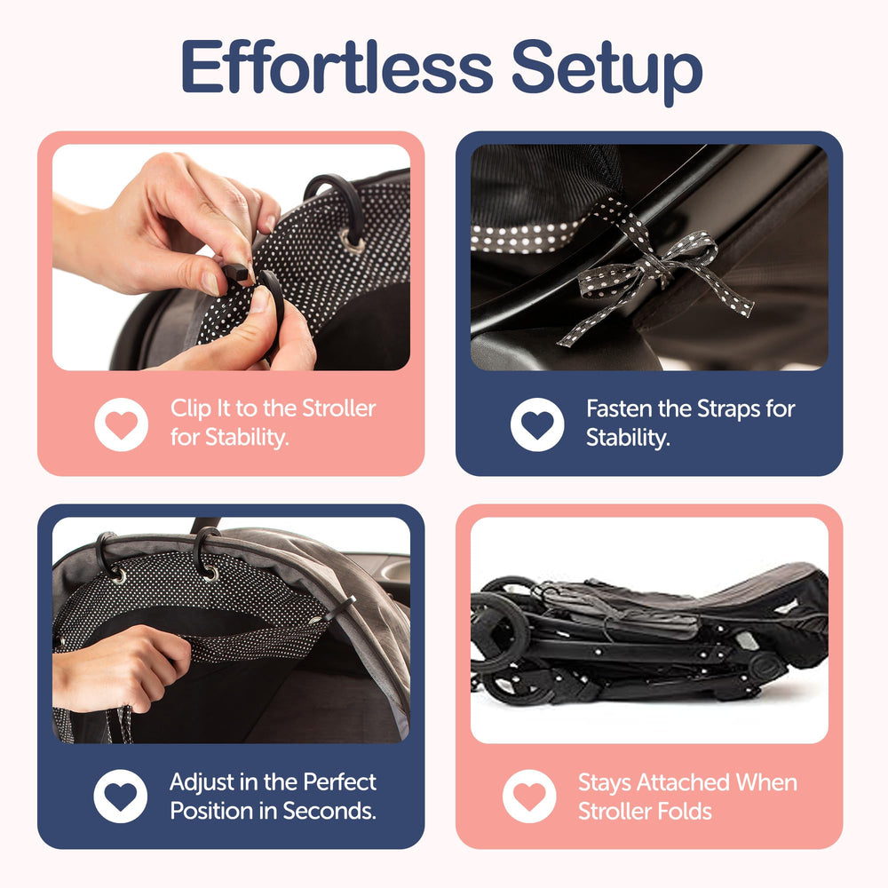 IntiMom universal-fit shade clips securely on most strollers for versatile protection.
